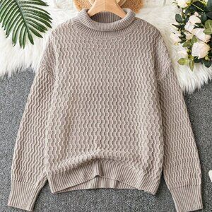 Mocha Brown Casual Womens Turtleneck Drop Shoulder Sweater